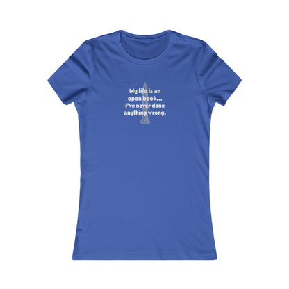 My Life Is an Open Book, I've Never Done Anything Wrong — Clue Retro Women's Tee (Dark)