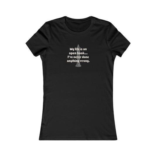 My Life Is an Open Book, I've Never Done Anything Wrong — Clue Retro Women's Tee (Dark)