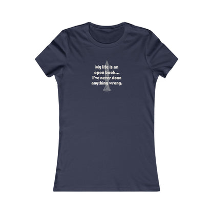 My Life Is an Open Book, I've Never Done Anything Wrong — Clue Retro Women's Tee (Dark)