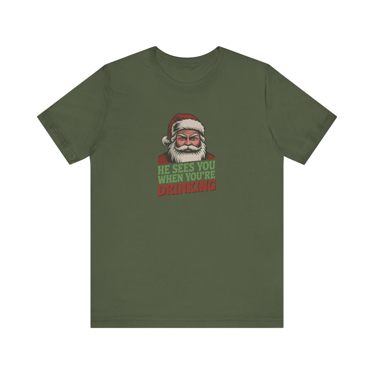He Sees You When You're Drinking — Judgmental Santa Retro Tee (Dark)