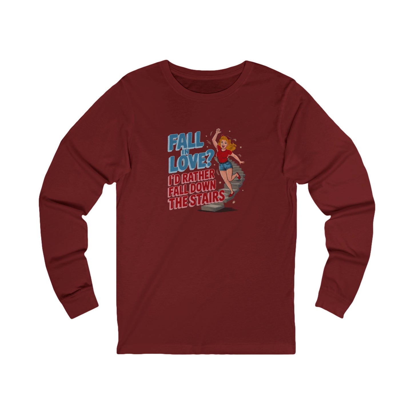 Fall in Love? I'd Rather Fall Down the Stairs — Retro Long Sleeve (Dark)
