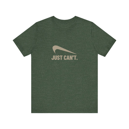 Just Can’t Athletic Parody — Retro Workout Tee (Dark)