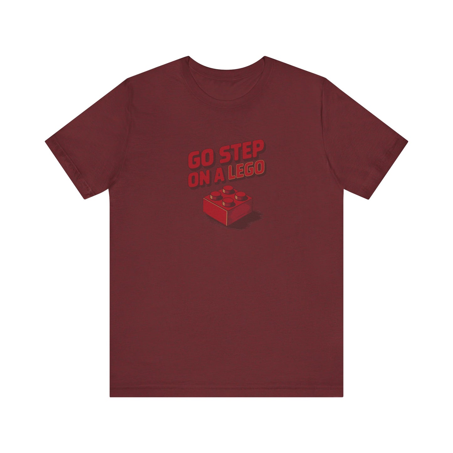Go Step on a LEGO — Red Plastic Brick Retro Tee (Dark)