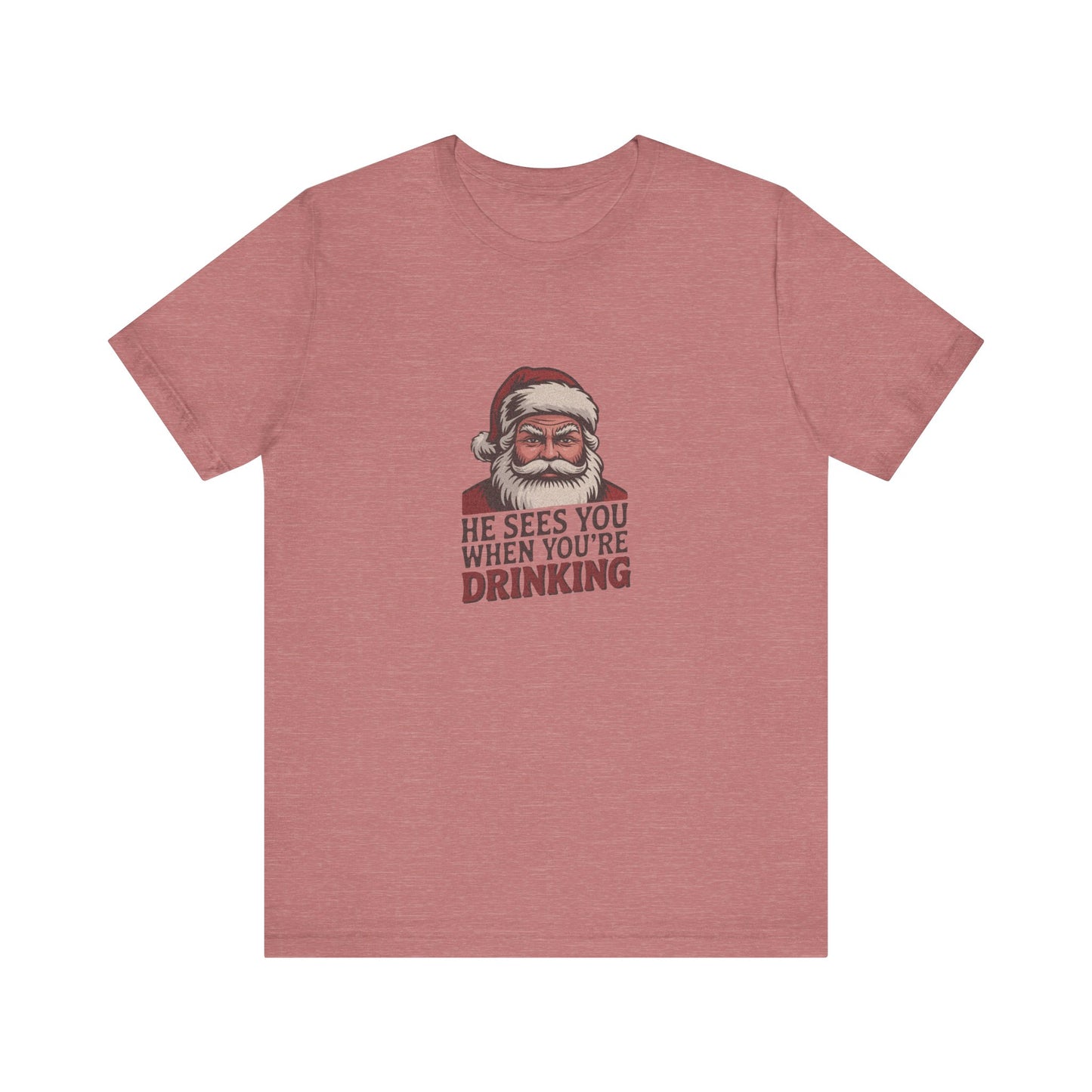 He Sees You When You're Drinking — Judgmental Santa Retro Tee (Light)