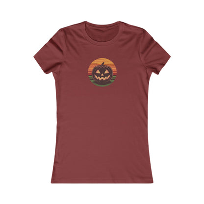 Retro Jack: Glowing Classic — Halloween Sunset Women's Tee (Dark)