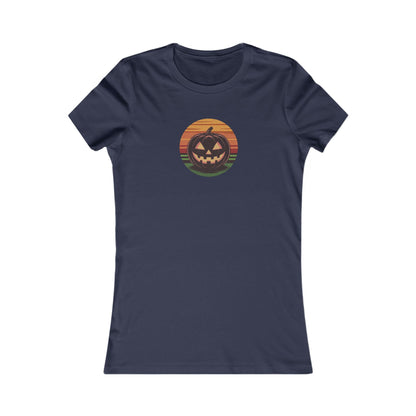 Retro Jack: Glowing Classic — Halloween Sunset Women's Tee (Dark)