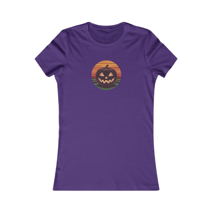 Retro Jack: Glowing Classic — Halloween Sunset Women's Tee (Dark)