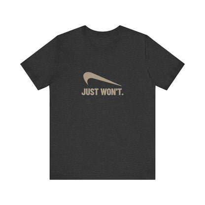 Just Won’t Athletic Parody — Retro Workout Tee (Dark)
