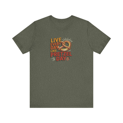 Live Every Day Like Pretzel Day — Stanley Hudson Retro Tee (Dark)