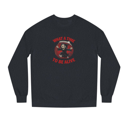 What a Time to Be Alive — Not-So-Grim Reaper Retro Sweatshirt (Dark)