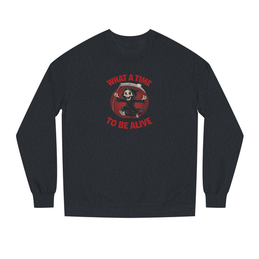 What a Time to Be Alive — Not-So-Grim Reaper Retro Sweatshirt (Dark)