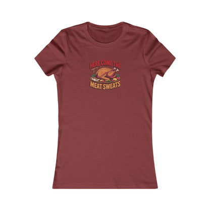 Here Come the Meat Sweats — Friends Thanksgiving Women's Tee (Dark)