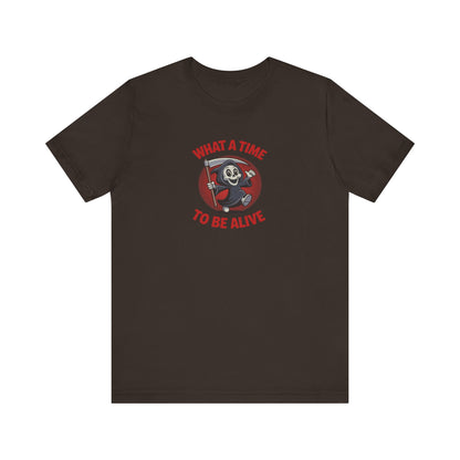 What a Time to Be Alive (Cute) — Lil Reaper Retro Tee (Dark)