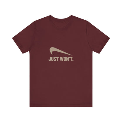 Just Won’t Athletic Parody — Retro Workout Tee (Dark)