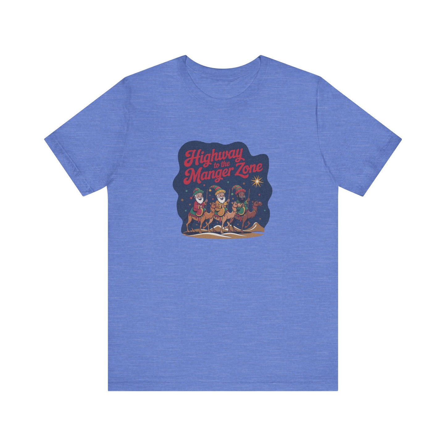 Highway to the Manger Zone — Top Gun-Inspired Christmas Retro Tee (Light)