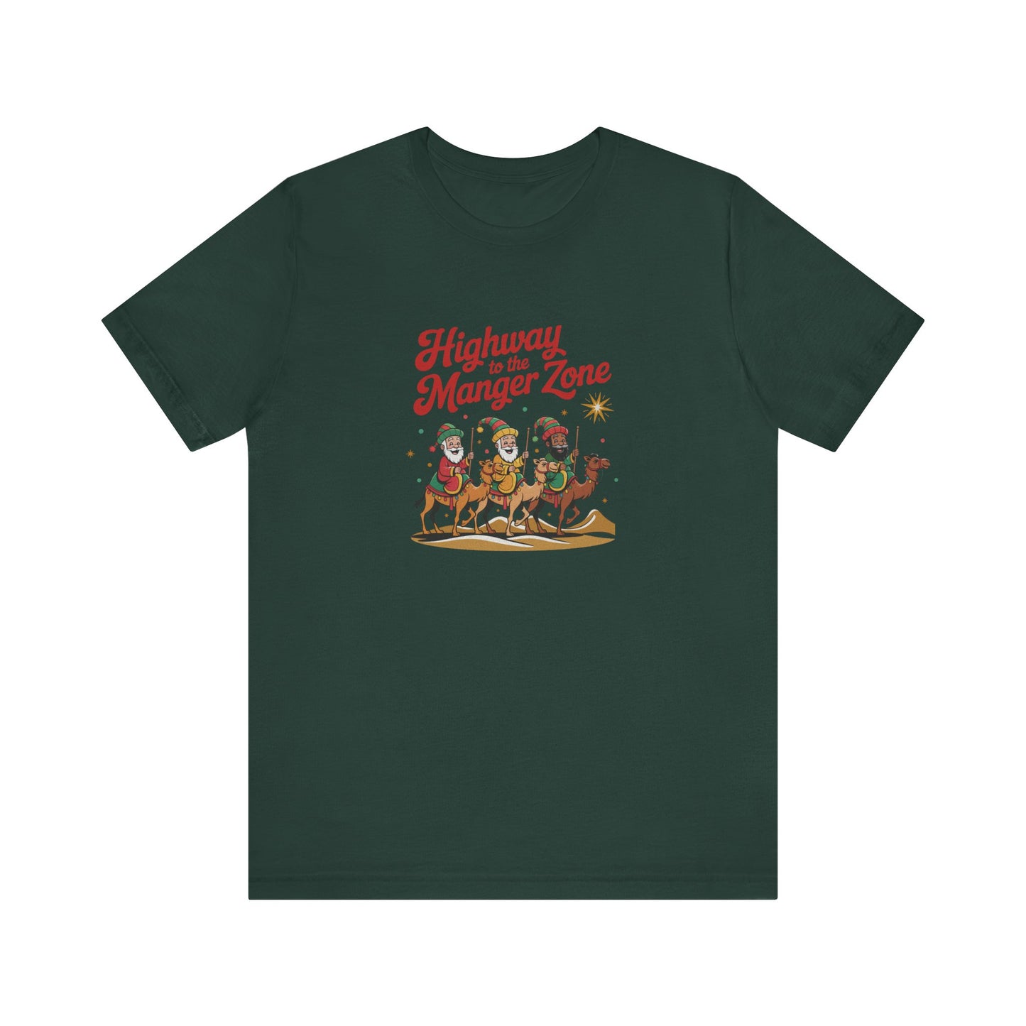 Highway to the Manger Zone — Top Gun-Inspired Christmas Retro Tee (Dark)