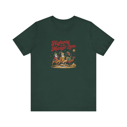 Highway to the Manger Zone — Top Gun-Inspired Christmas Retro Tee (Dark)