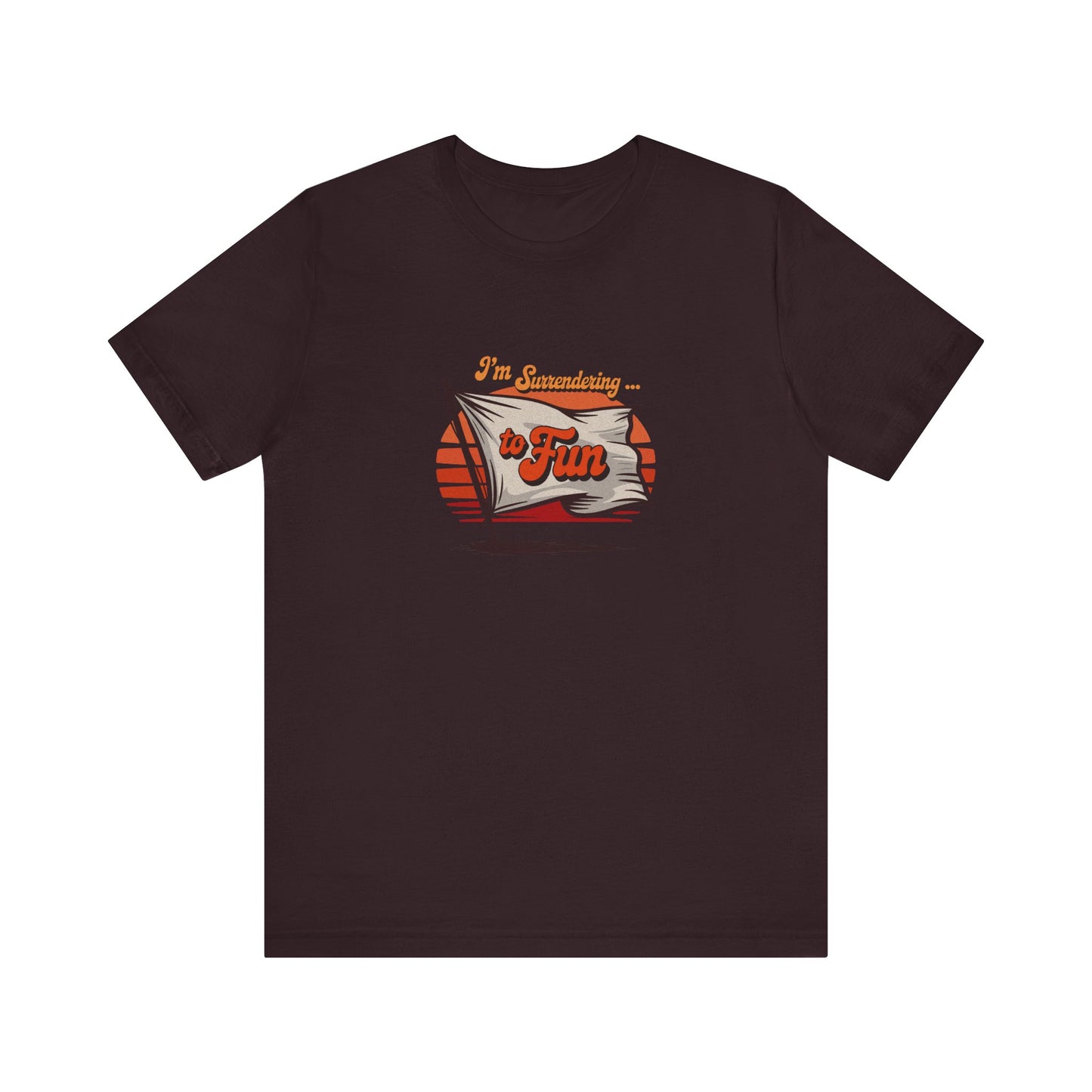 I'm Surrendering to Fun — Fun with Flags Retro Tee (Dark)