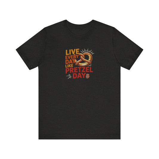 Live Every Day Like Pretzel Day — Stanley Hudson Retro Tee (Dark)