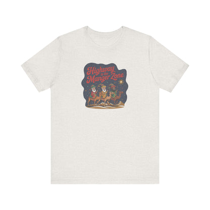 Highway to the Manger Zone — Top Gun Christmas Retro Tee (Light)