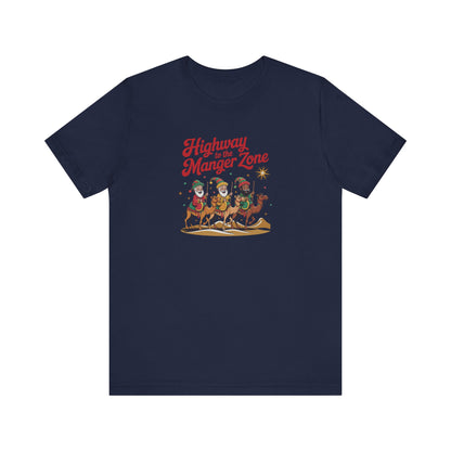 Highway to the Manger Zone — Top Gun Christmas Retro Tee (Dark)
