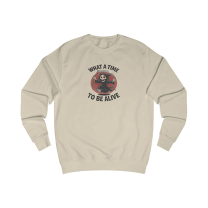 What a Time to Be Alive — Not-So-Grim Reaper Retro Sweatshirt (Light)