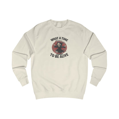 What a Time to Be Alive — Not-So-Grim Reaper Retro Sweatshirt (Light)