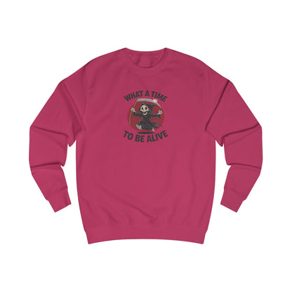 What a Time to Be Alive — Not-So-Grim Reaper Retro Sweatshirt (Light)