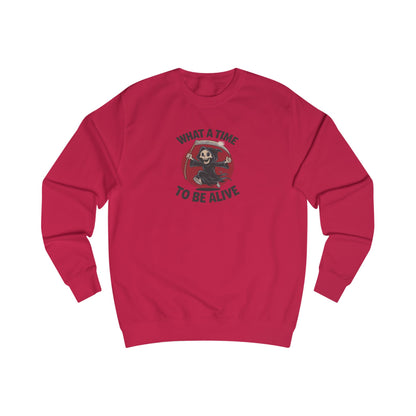 What a Time to Be Alive — Not-So-Grim Reaper Retro Sweatshirt (Light)