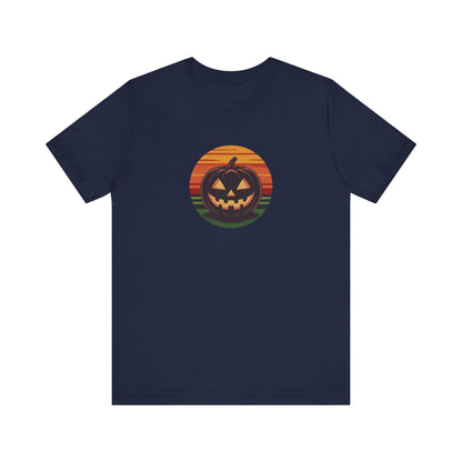 Retro Jack: Glowing Classic — Halloween Sunset Tee (Dark)
