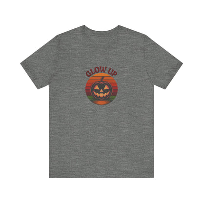 Halloween Glow Up Pumpkin — Retro Autumn Sunset Tee (Light)