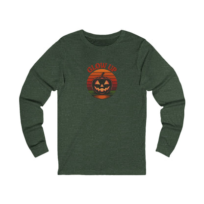 Halloween Glow Up Pumpkin — Retro Autumn Sunset Long Sleeve (Dark)