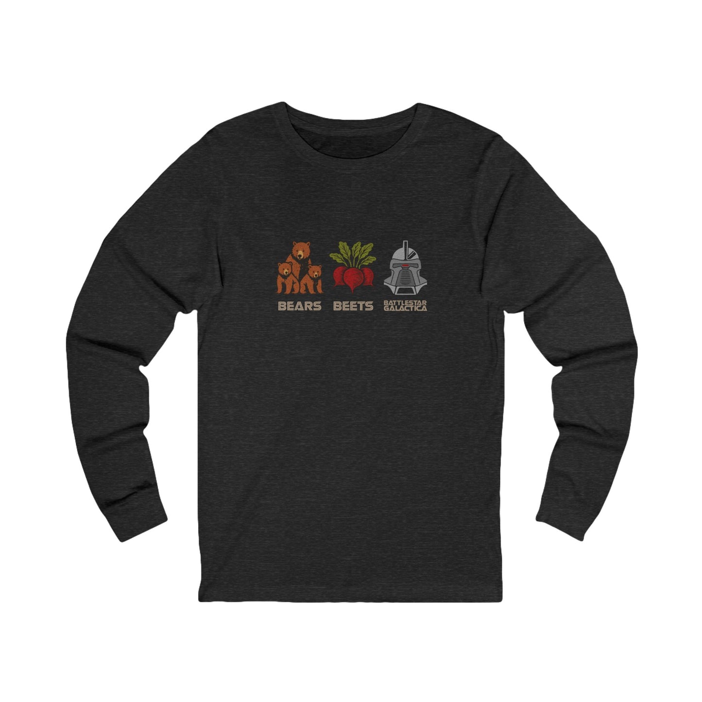Bears, Beets, Battlestar (Captions) — Retro Long Sleeve (Dark)