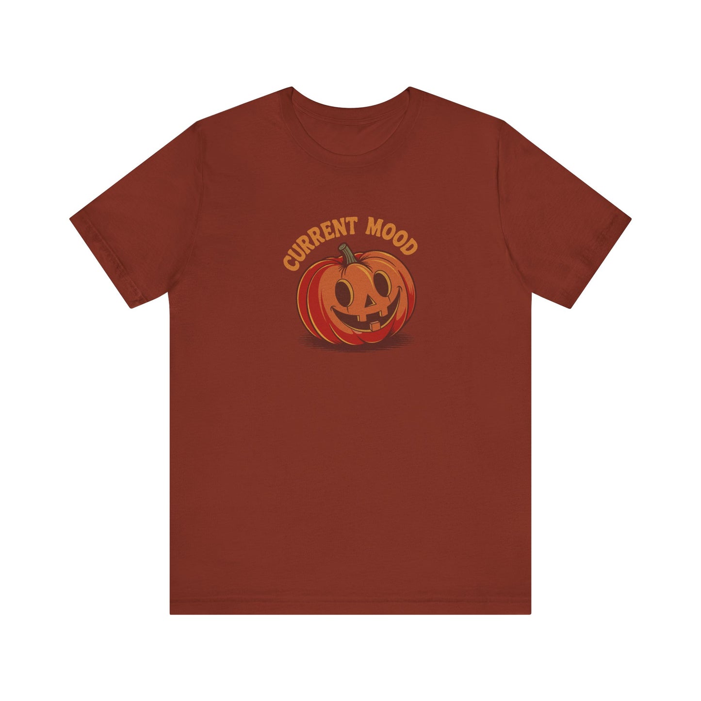 Current Mood (Cute Pumpkin) — Retro Halloween Tee (Dark)