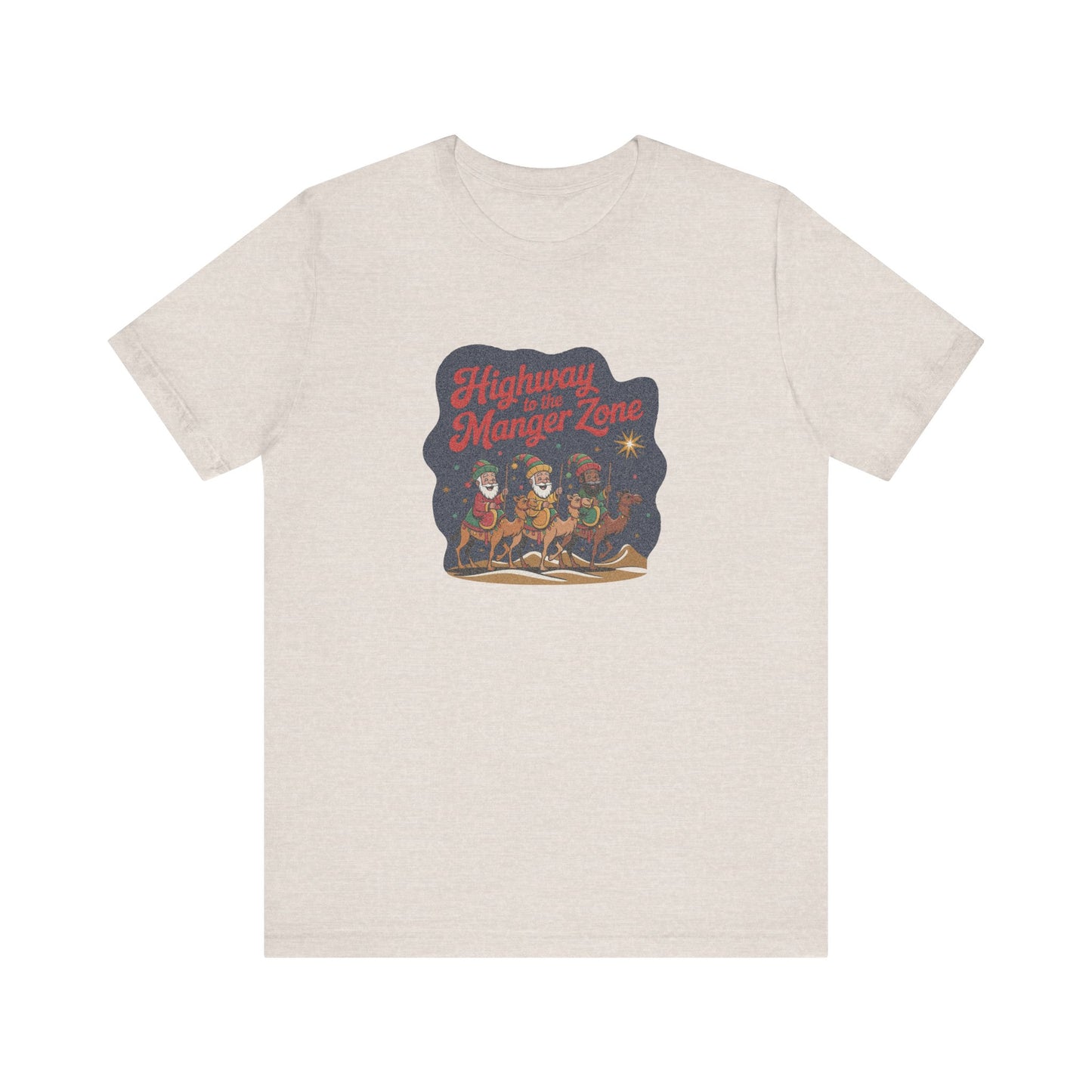 Highway to the Manger Zone — Top Gun-Inspired Christmas Retro Tee (Light)