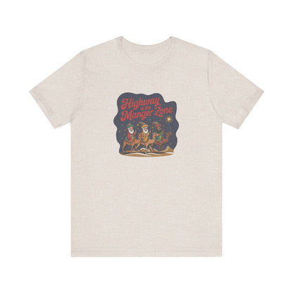 Highway to the Manger Zone — Top Gun-Inspired Christmas Retro Tee (Light)