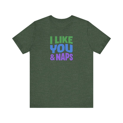 I Like You & Naps (Cool Gradient) — Retro Loungewear Tee (Dark)