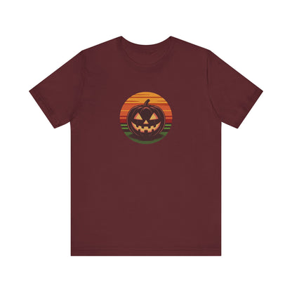 Retro Jack: Glowing Classic — Halloween Sunset Tee (Dark)