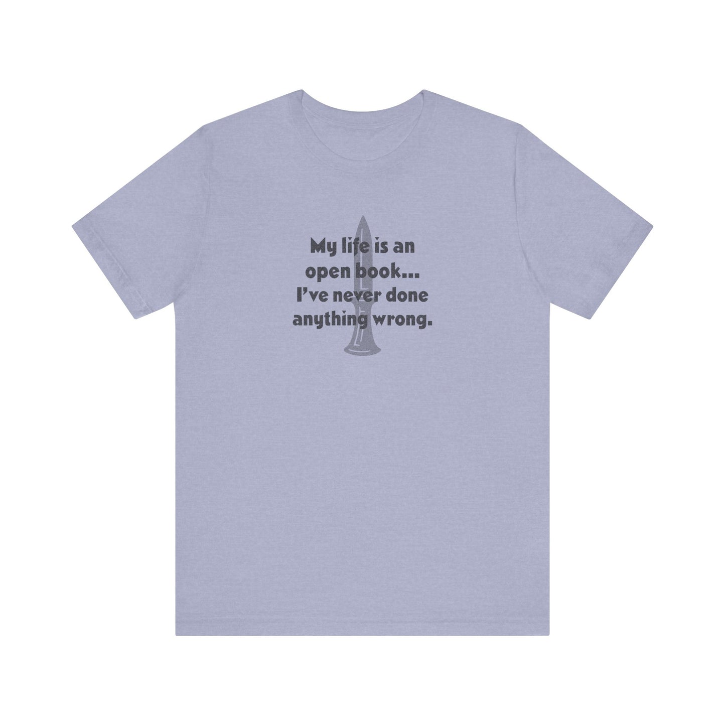 My Life Is an Open Book, I've Never Done Anything Wrong — Clue Retro Tee (Light)