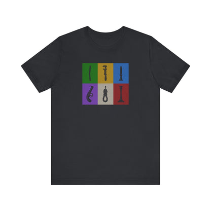 Six Ways Into the Evidence Locker — Clue Retro Tee (Dark)