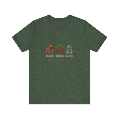 Bears, Beets, Battlestar (Captions) — Retro Tee (Dark)