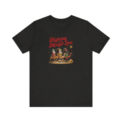 Highway to the Manger Zone — Top Gun Christmas Retro Tee (Dark)
