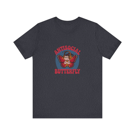Antisocial Butterfly (Female) — Retro Workout Tee (Dark)