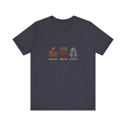 Bears, Beets, Battlestar (Captions) — Retro Tee (Dark)