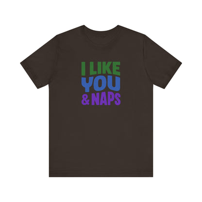 I Like You & Naps (Cool Gradient) — Retro Loungewear Tee (Dark)