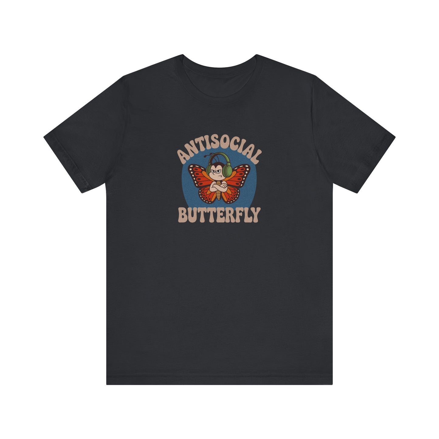 Antisocial Butterfly (Male) — Retro Workout Tee (Dark)