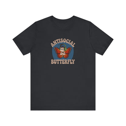 Antisocial Butterfly (Male) — Retro Workout Tee (Dark)