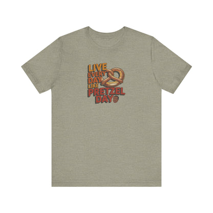 Live Every Day Like Pretzel Day — Stanley Hudson Retro Tee (Light)