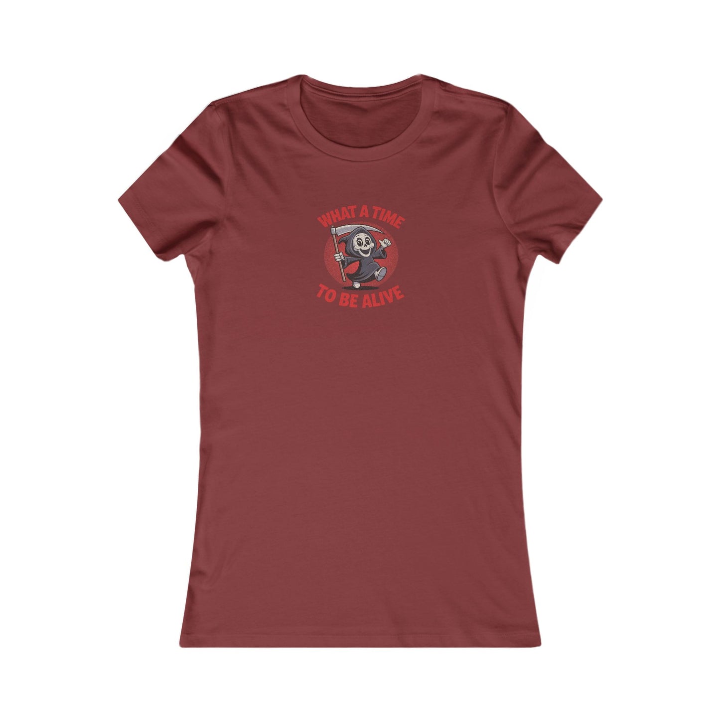 What a Time to Be Alive (Cute) — Lil Reaper Retro Women's Tee (Dark)