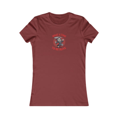 What a Time to Be Alive (Cute) — Lil Reaper Retro Women's Tee (Dark)